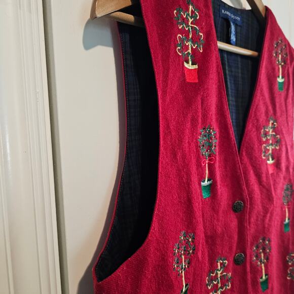 Vintage Karen Scott Christmas Vest Women Large Red Plants Y2K Preppy Granny Bows - Picture 7 of 10